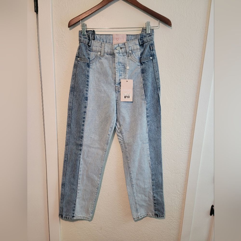 Revice Gemini Crossroads Two Tone High Waist Button Fly Straight Leg Jeans